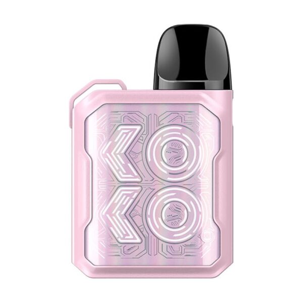 Pink vape device with black top on a white background