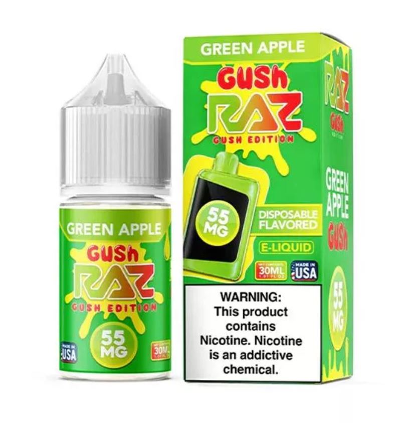 Gush RAZ disposable e-liquid bottle and packaging on a white background