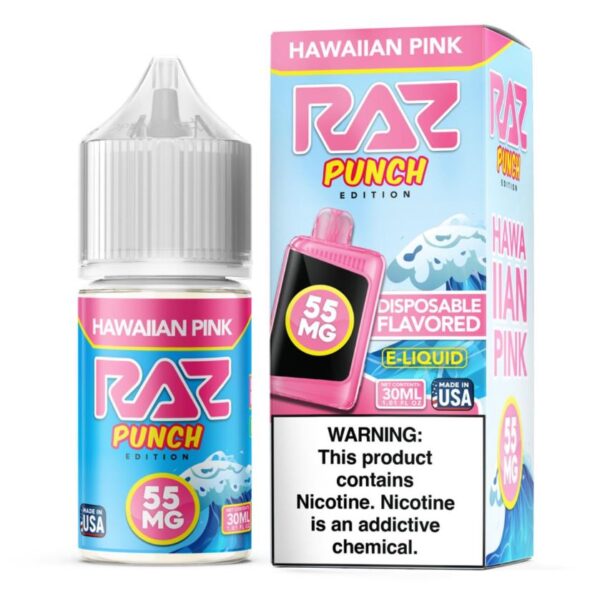RAZ Punch Hawaiian Pink e-liquid bottle and packaging on a white background