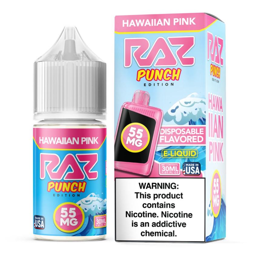 RAZ Punch Hawaiian Pink e-liquid bottle and packaging on a white background