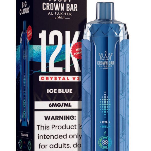 Ice Blue AL Fakher Crown Bar Crystal V2 Disposable Vape 12000 Puffs