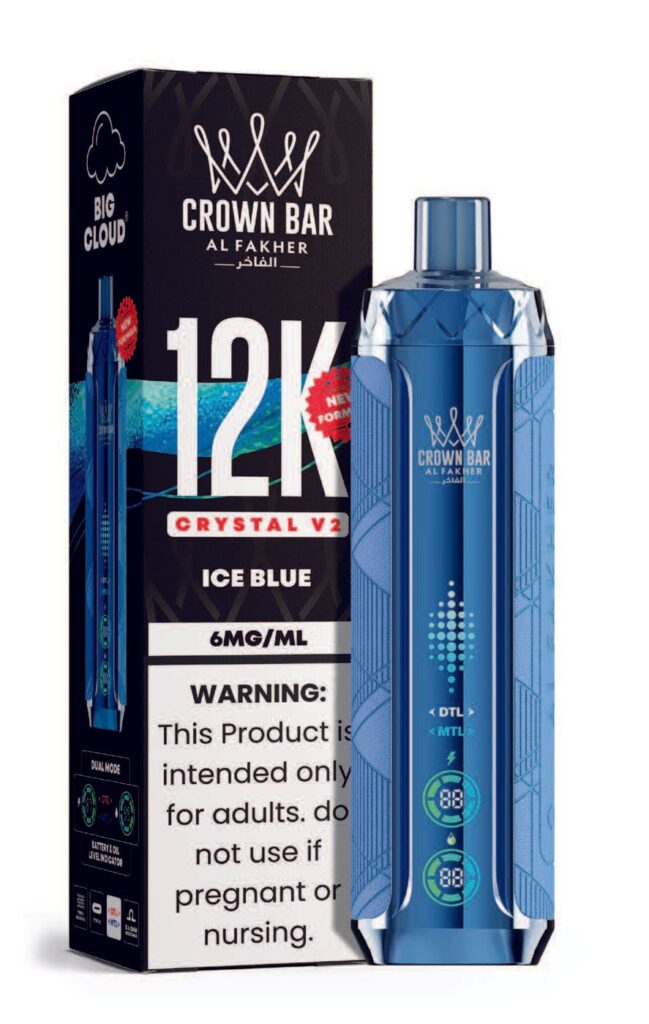 Ice Blue AL Fakher Crown Bar Crystal V2 Disposable Vape 12000 Puffs