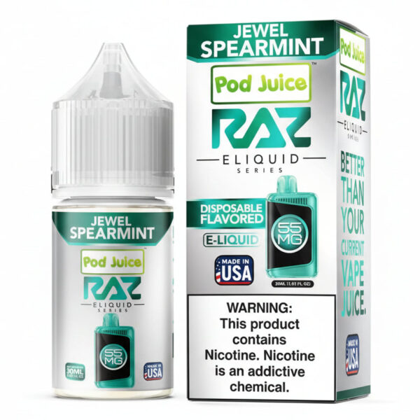 RAZ E-Liquid Jewel Spearmint bottle and packaging on a white background