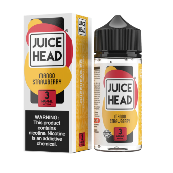 MangoStrawberryZTNRegular3mg100ml Juice Head Mango Strawberry e-liquid bottle and packaging on a white background