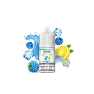 ONT028643_1024x_9331b4cd-0df5-40cf-ad4b-c71da7b76f4b Bottle of blueberry lemonade-flavored e-liquid with ice cubes, blueberries, and a lemon on a white background.