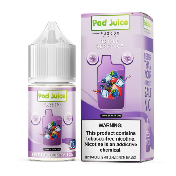 ONT036094__15799_bcf889b1-551e-4dd8-acc4-de5ae2ab4f00 Pod Juice Triple Berry Ice e-liquid bottle and packaging on a white background