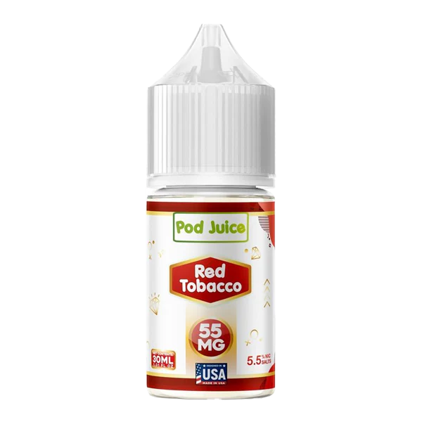 Pod Juice Red Tobacco e-liquid bottle on a white background