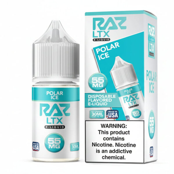 RAZ LTX Polar Ice disposable e-liquid bottle and packaging on a white background