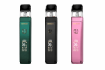 Three vape devices in green, black, and pink on a white background