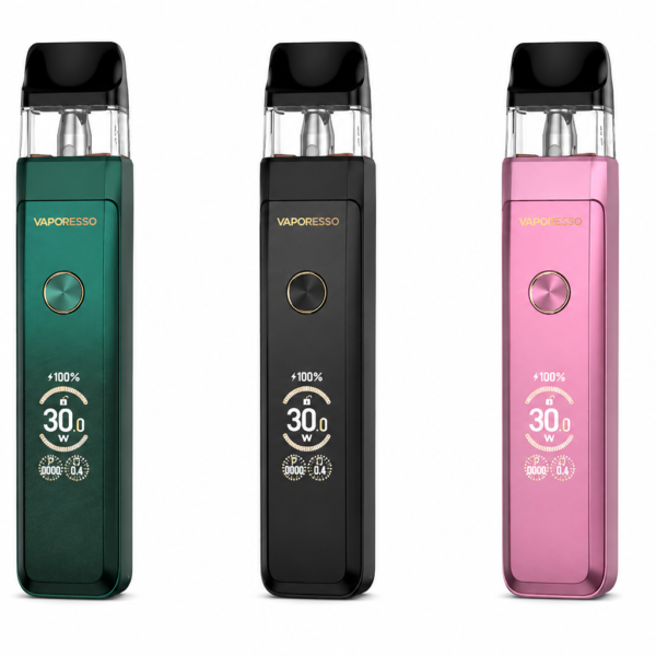 Three vape devices in green, black, and pink on a white background