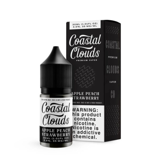 Coastal Clouds Blackberry Lemonade vape juice bottle and packaging on a white background