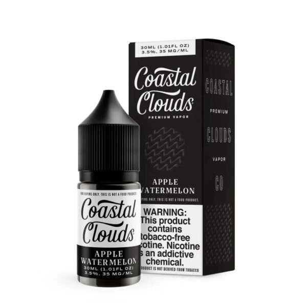 Coastal Clouds Strawberry Ice vape juice bottle and packaging on a white background
