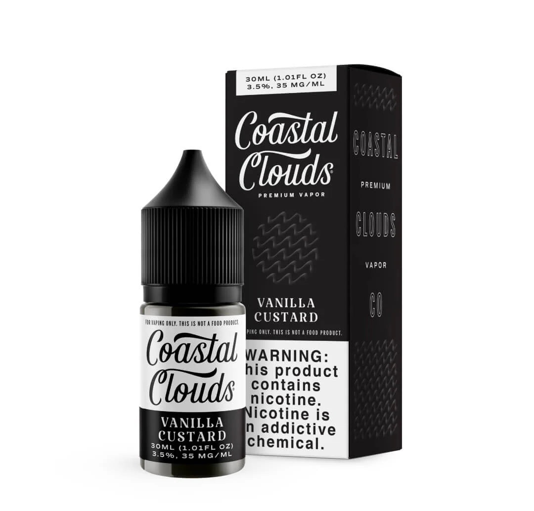 Coastal Clouds Strawberry Ice vape juice bottle and packaging on a white background