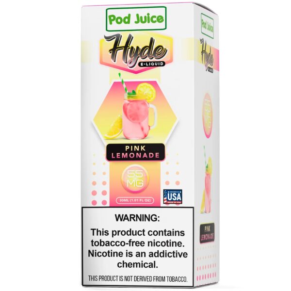Pod Juice Hyde e-liquid packaging for pink lemonade flavor on a white background