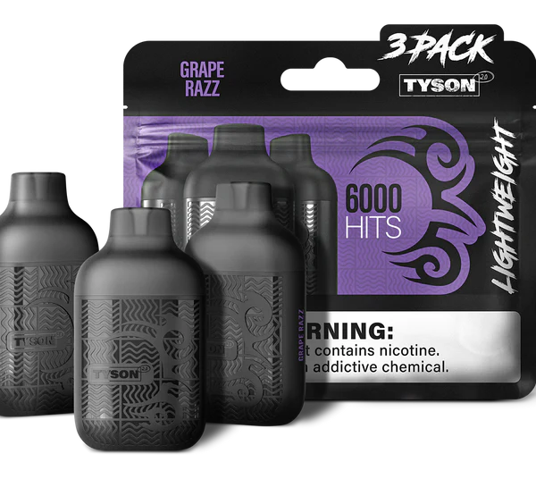 GRAPE RAZZ TYSON 2.0 VAPE Lightweight 3 Pack