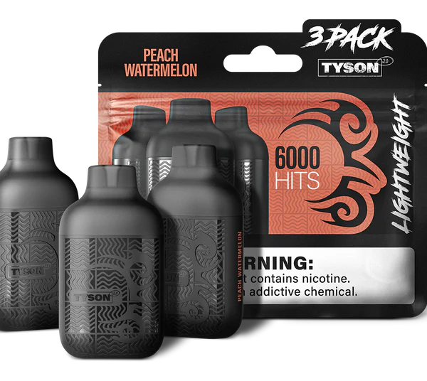 PEACH WATERMELON TYSON 2.0 VAPE Lightweight 3 Pack