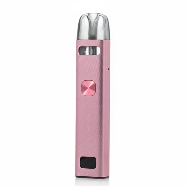 Pink electronic device with a silver top on a white background
