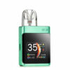 Green electronic device with digital display on a white background
